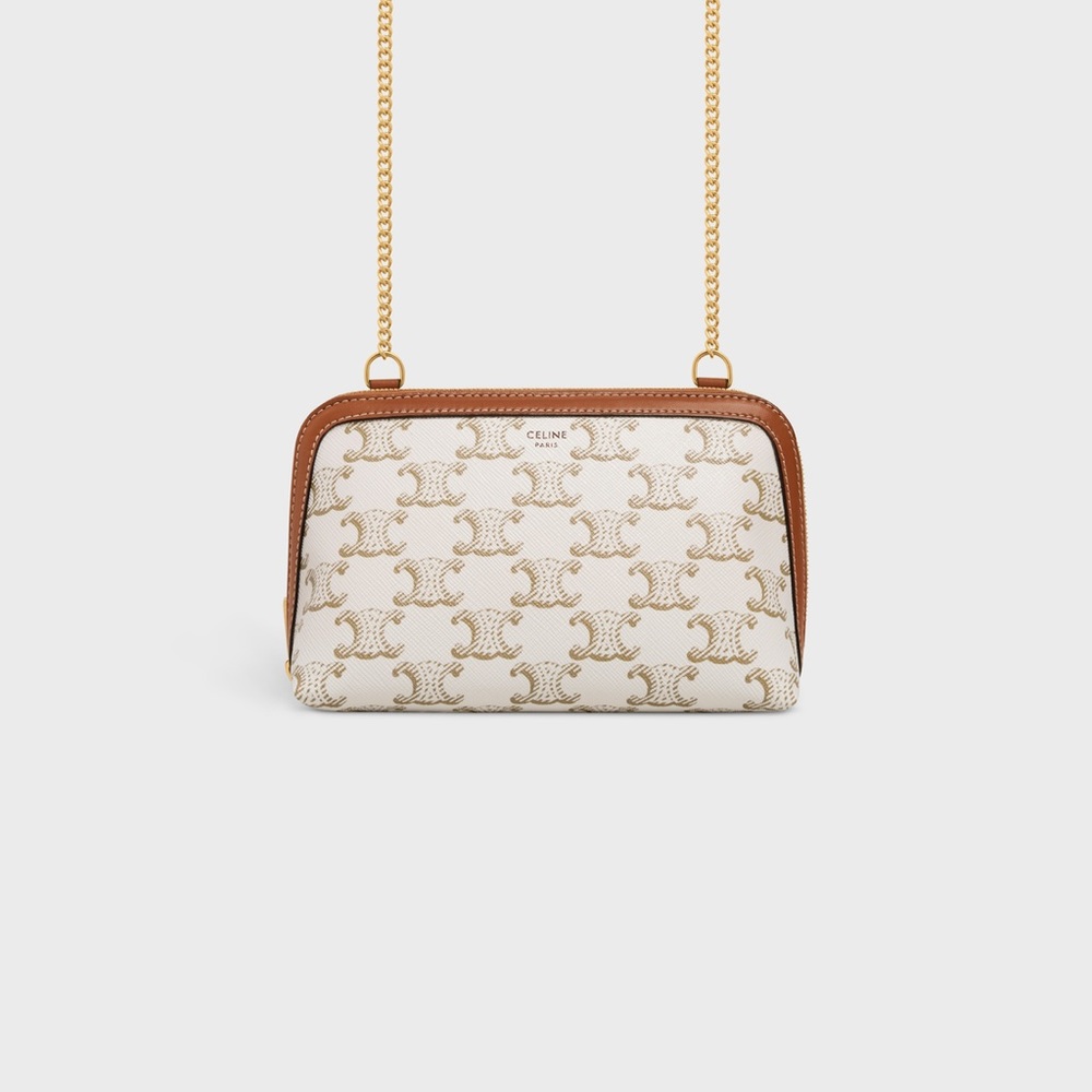 COPY - Clutch with chain in triomph canvas and lambskin white/brown